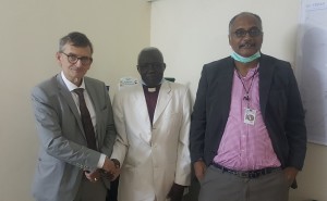 Volker Perthes, Head of UNITAMS with Bishop Ynathan Kuku and Mekki ELMOGRABI